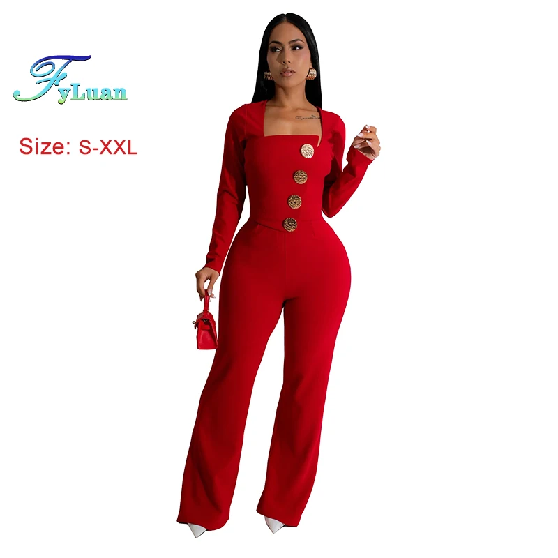 New Product Women Button Square Collar Jumpsuit Solid Color Long Sleeve Slim Flat Shoulder Casual Overalls Daily Wide Legs Pants
New Product Women Button Square Collar Jumpsuit Solid Color Long Sleeve Slim Flat Shoulder Casual Overalls Daily Wide Legs Pants