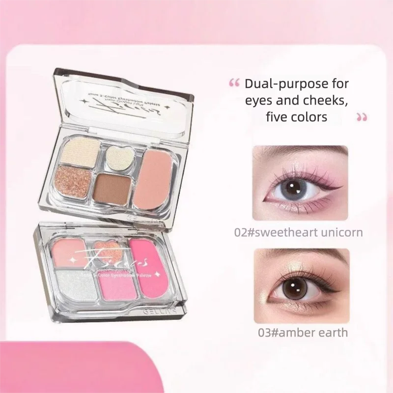 Gellas Five-color Eyeshadow Matte Blush All-in-one Multi-use Palette With Sparkling Pearlescent Highlighter And Chameleon Effect
Gellas Five-color Eyeshadow Matte Blush All-in-one Multi-use Palette With Sparkling Pearlescent Highlighter And Chameleon Effect