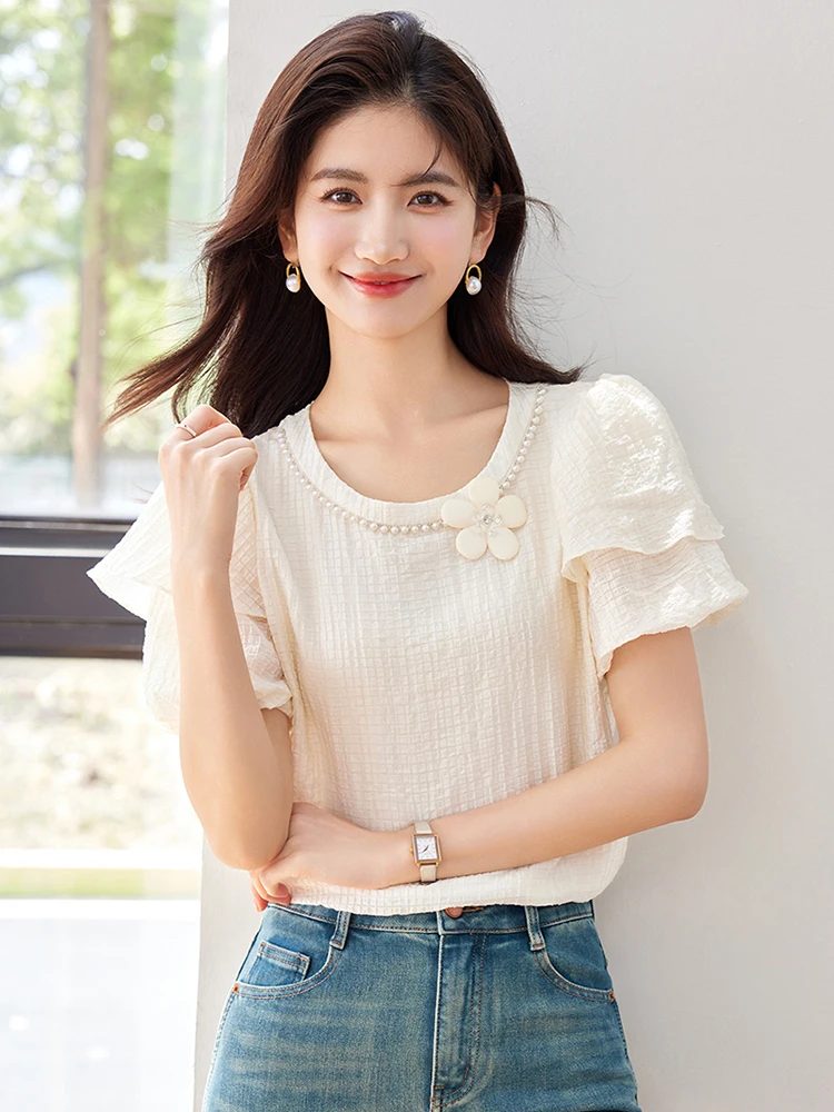 Summer Solid Color Chiffon Blouse Women Sweet Loose Design Sense Niche Puff Short Sleeve Tops Casual Versatile T-shirt
Summer Solid Color Chiffon Blouse Women Sweet Loose Design Sense Niche Puff Short Sleeve Tops Casual Versatile T-shirt
