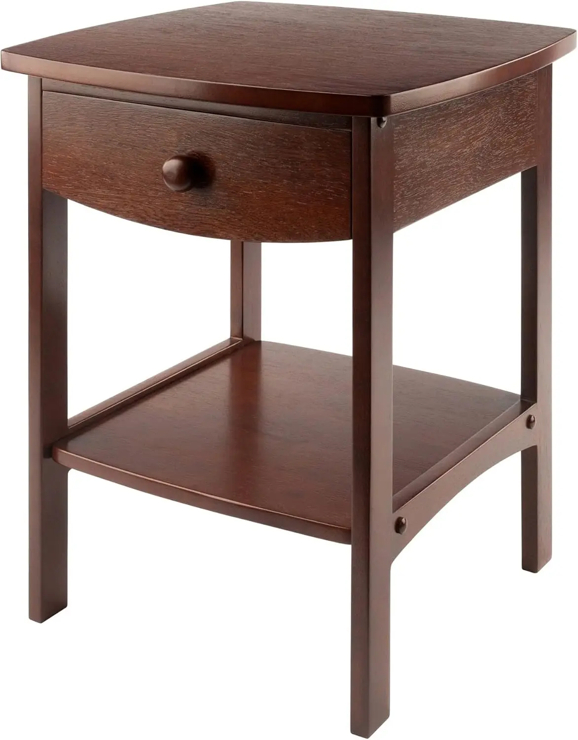 Curved Wood End Table with Drawer and Shelf, Brown, 22x18x18 Inches, Traditional Style
Curved Wood End Table with Drawer and Shelf, Brown, 22x18x18 Inches, Traditional Style