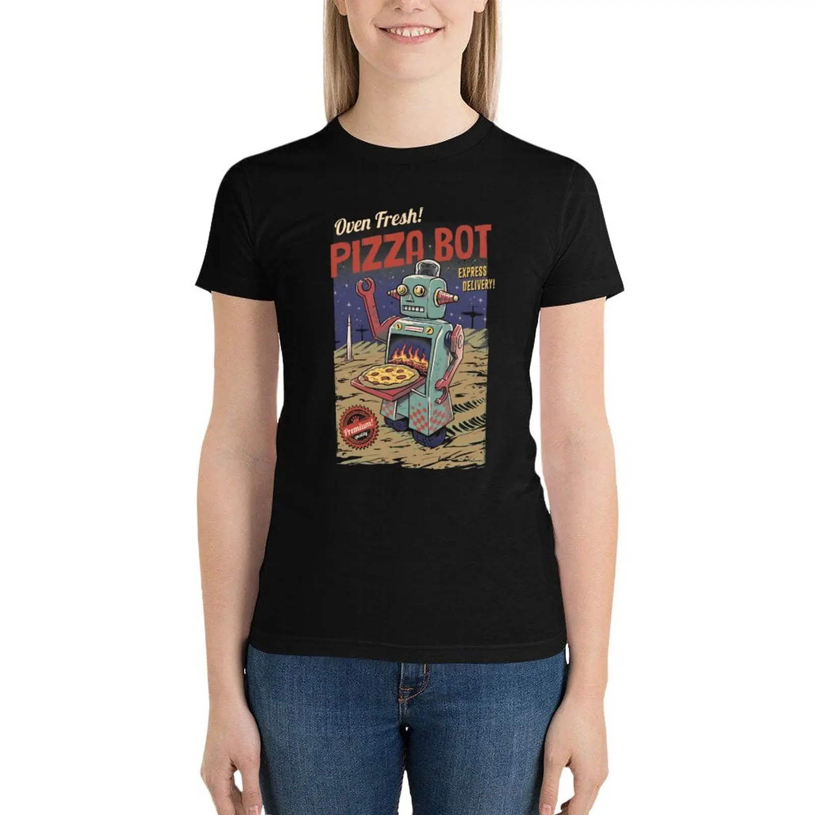 Pizza Bot T-Shirt summer clothes summer top shirts graphic tees t shirt for Women
Pizza Bot T-Shirt summer clothes summer top shirts graphic tees t shirt for Women