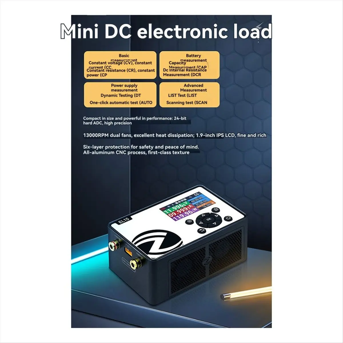 A08I EL15 DC Electronic Load Meter Programmable Tester Battery Capacity Internal Resistance Measurement High Precision
A08I EL15 DC Electronic Load Meter Programmable Tester Battery Capacity Internal Resistance Measurement High Precision