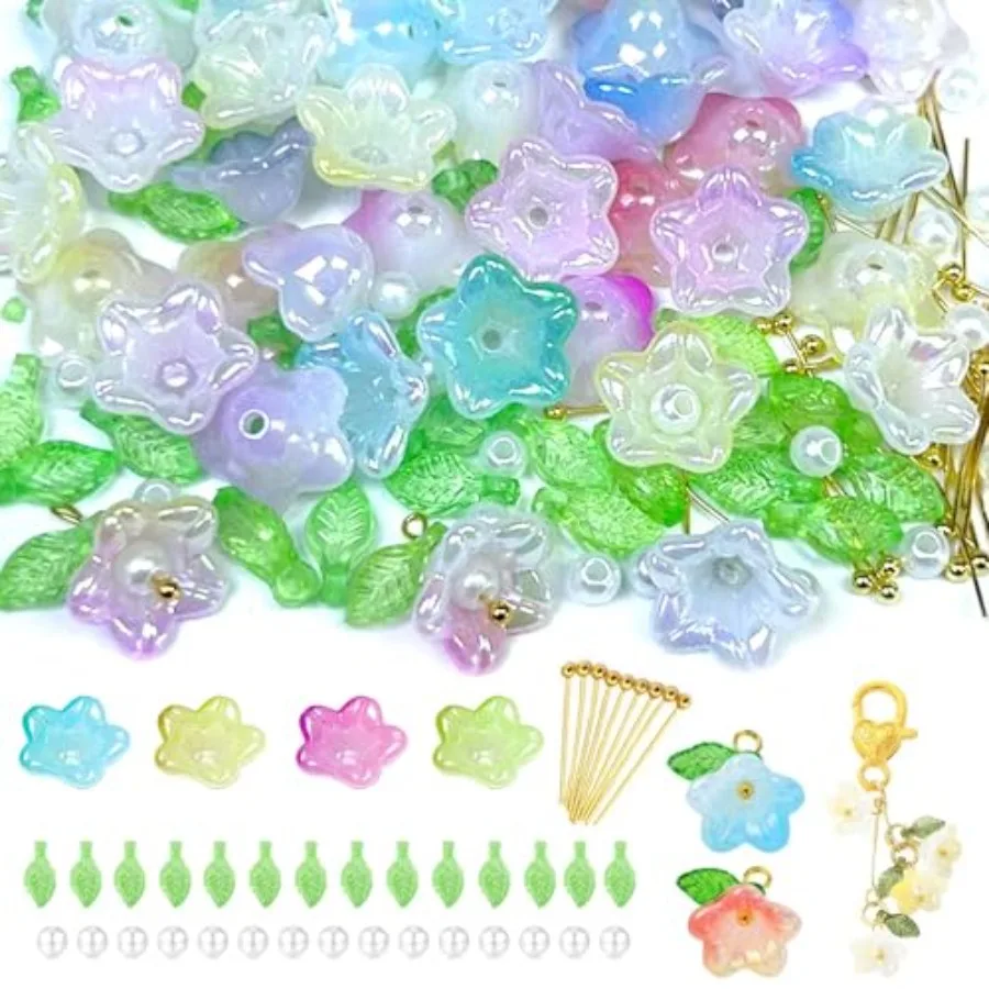 200-piece Acrylic Flower Beads Craft Kit, Make 50 Acrylic Pendants, Flowers Leaf Rosebud Beads, and Brass Ball Pins Loose Bead
200-piece Acrylic Flower Beads Craft Kit, Make 50 Acrylic Pendants, Flowers Leaf Rosebud Beads, and Brass Ball Pins Loose Bead