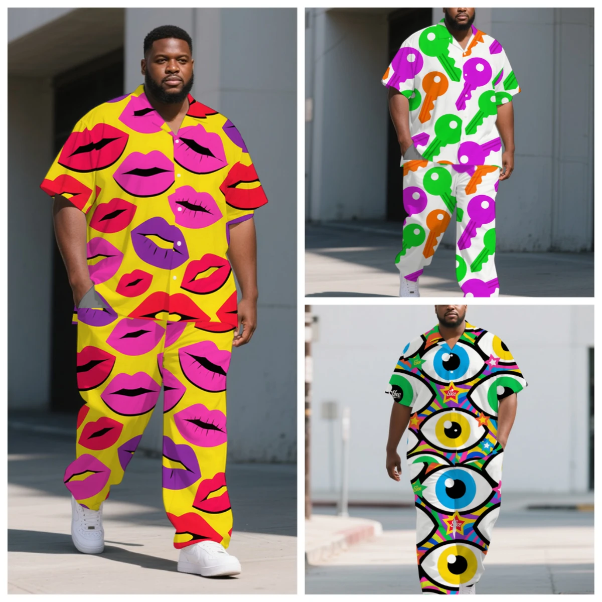 S-9XL Men's Summer Pop Art Lip Key Eye Print Oversized Shirt & Pants Set Multi-Design Casual 2-Piece Outfit
S-9XL Men's Summer Pop Art Lip Key Eye Print Oversized Shirt & Pants Set Multi-Design Casual 2-Piece Outfit