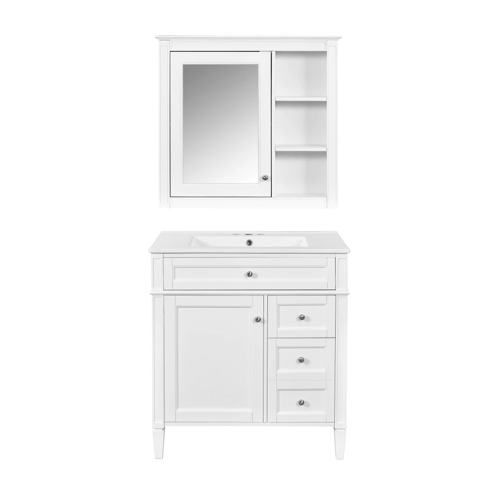 30 inch modern bathroom storage cabinet with top sink, 2 drawers and 1 drawer, independent dressing table with mirror cabinet
30 inch modern bathroom storage cabinet with top sink, 2 drawers and 1 drawer, independent dressing table with mirror cabinet