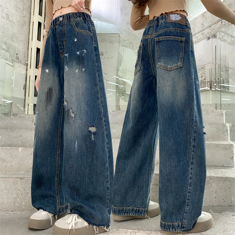 New Autumn Kids Loose Straight Ripped Jeans With Drawings for Teenage Girls Casual Blue Denim Pants Children Spring Trousers
New Autumn Kids Loose Straight Ripped Jeans With Drawings for Teenage Girls Casual Blue Denim Pants Children Spring Trousers