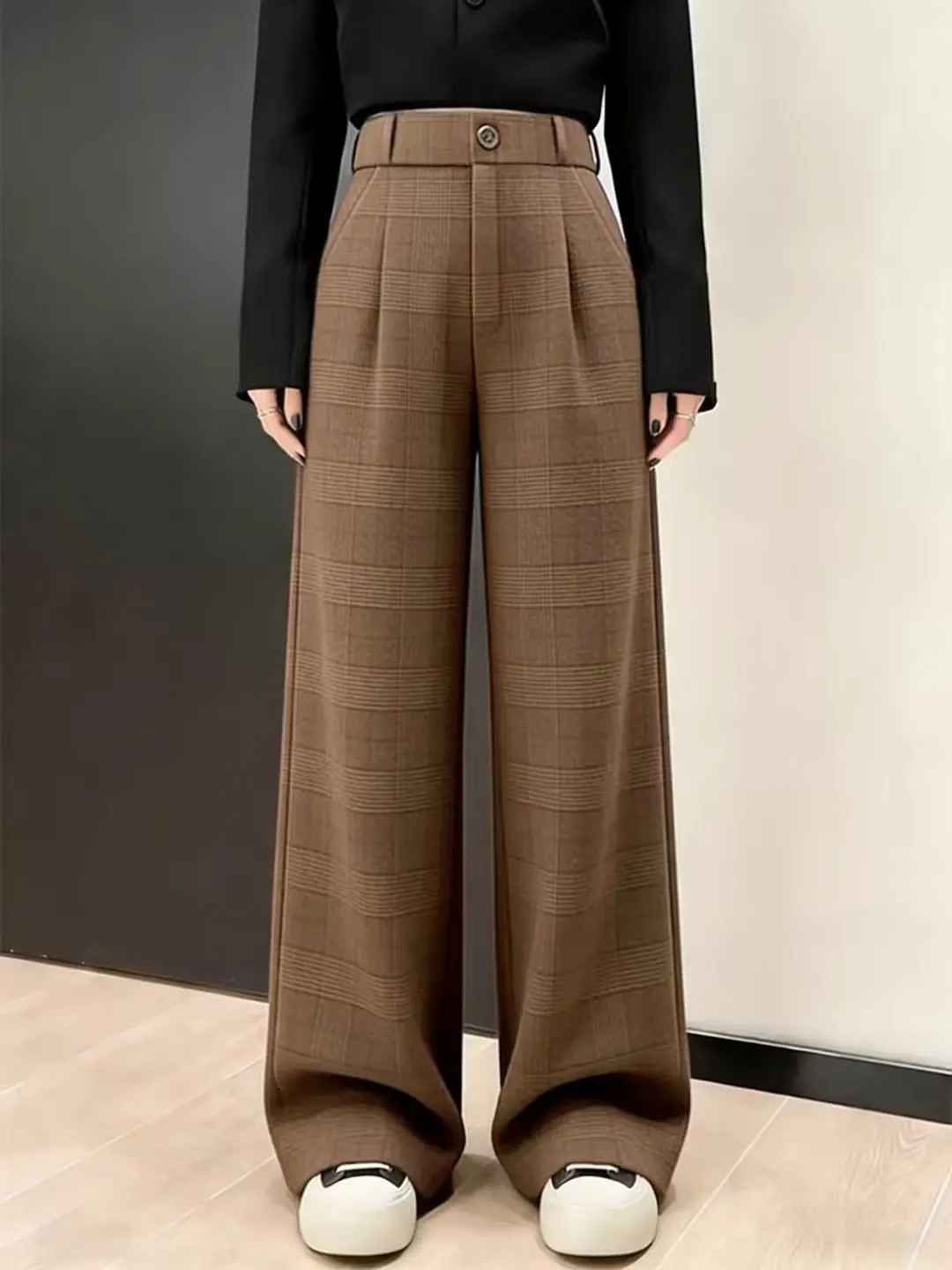 Retro High Waist Plaid Wide Leg Pants Women's Coffee Color Commute Sle Casual Trousers Fall Winter New Loose Drapey Pants
Retro High Waist Plaid Wide Leg Pants Women's Coffee Color Commute Sle Casual Trousers Fall Winter New Loose Drapey Pants