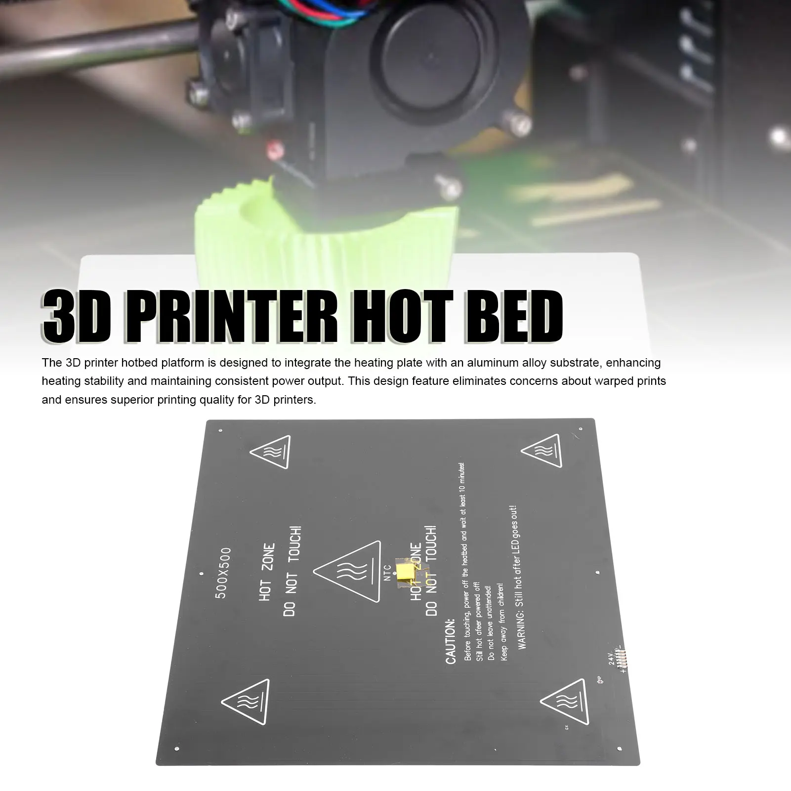 3D Printer Heated Bed 24V 350W High Power Aluminium Alloy 500x500mm 3D Printer Hotbed Platform
3D Printer Heated Bed 24V 350W High Power Aluminium Alloy 500x500mm 3D Printer Hotbed Platform