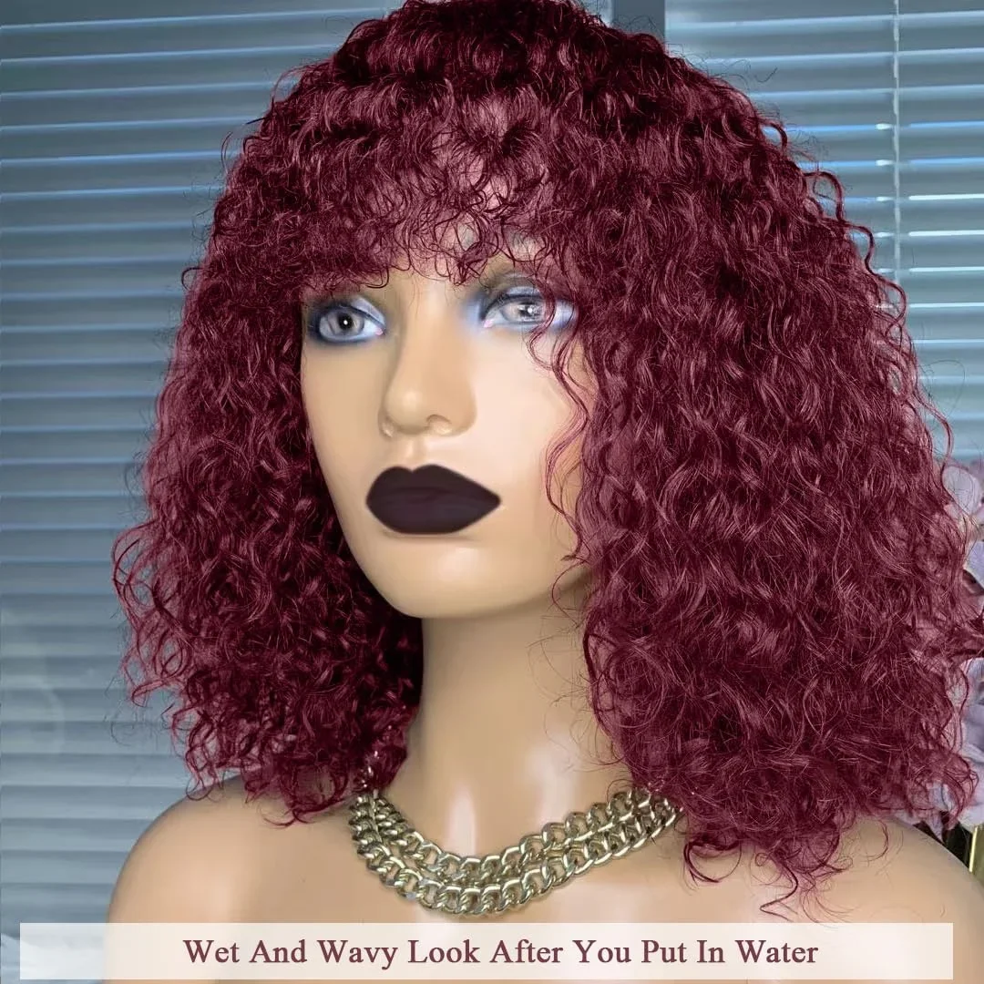 Short Bob Wigs Human Hair Wigs With Bangs Water Wave 99J Colored Bob Wigs Full Machine Made Wigs Highlight Honey Natural Color 
Short Bob Wigs Human Hair Wigs With Bangs Water Wave 99J Colored Bob Wigs Full Machine Made Wigs Highlight Honey Natural Color
