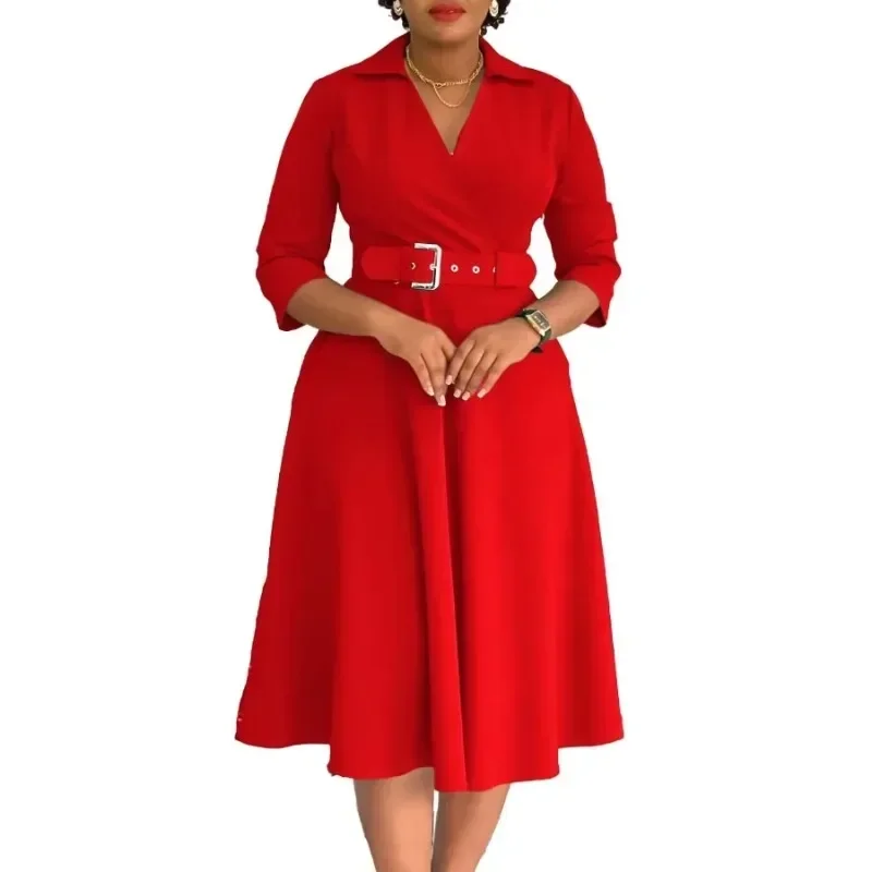 Autumn Winter Fashion High Waist A-line Dress African Women Elegant Solid OL V-neck Belt A-line Dress Women
Autumn Winter Fashion High Waist A-line Dress African Women Elegant Solid OL V-neck Belt A-line Dress Women