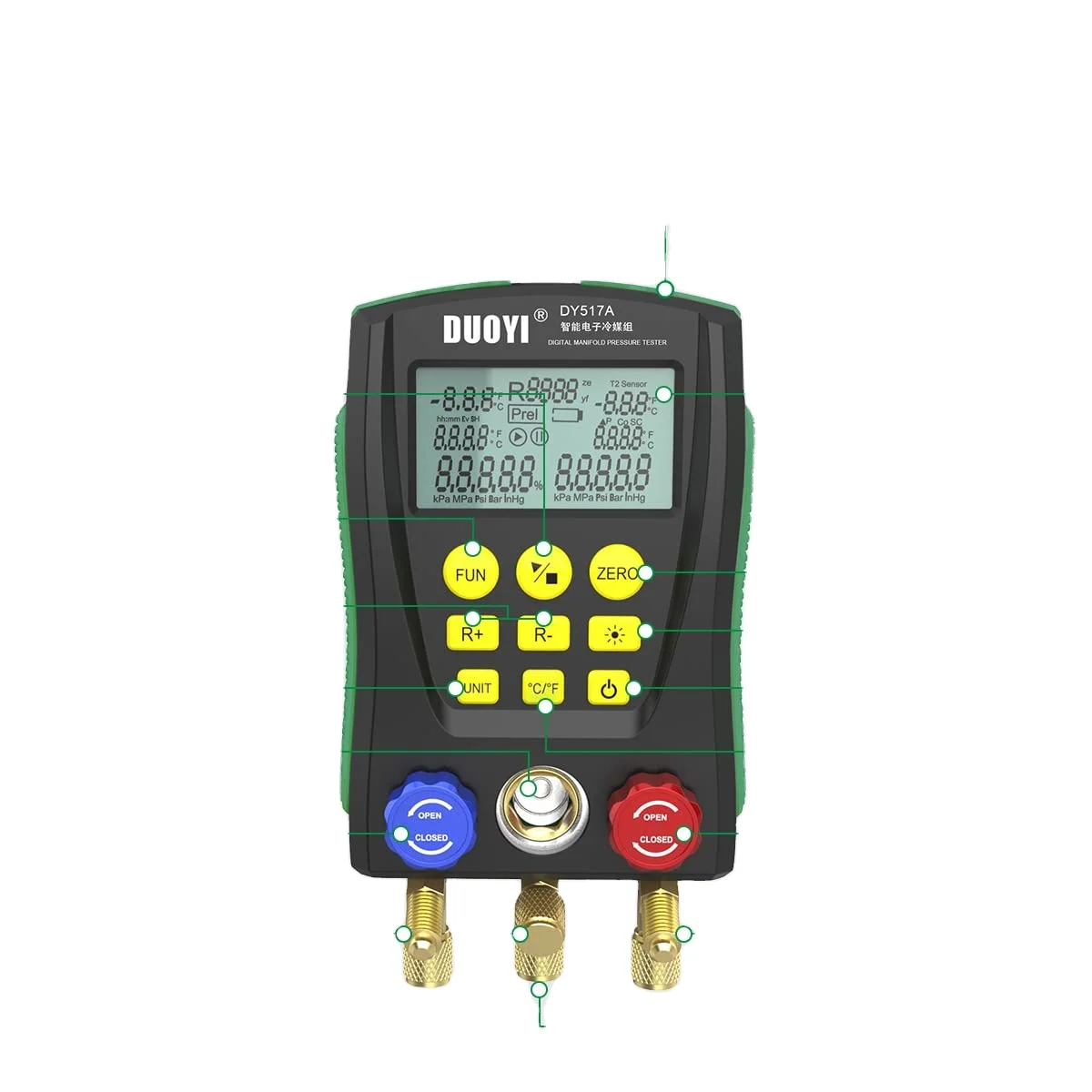 DY517A цифровой вакуумный манометр Hvac, манометр холодоагента, набор датчиков температуры, утечки, кондиционер, тестер, измеритель
DY517A цифровой вакуумный манометр Hvac, манометр холодоагента, набор датчиков температуры, утечки, кондиционер, тестер, измеритель