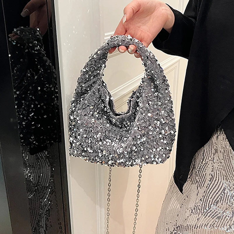 Black Silver Colorful Sequin Ladies Handbags Metal Chain Shoulder Bag Crossbody Simple Trendy Velvet Small Tote Bags For Women
Black Silver Colorful Sequin Ladies Handbags Metal Chain Shoulder Bag Crossbody Simple Trendy Velvet Small Tote Bags For Women
