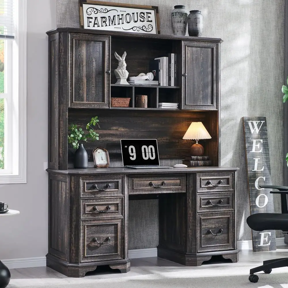 Executive 59 Desk with Hutch, Wood Home Office Computer Desk, Features Keyboard Tray, Charging Station, File Drawer, Storage Cab
Executive 59 Desk with Hutch, Wood Home Office Computer Desk, Features Keyboard Tray, Charging Station, File Drawer, Storage Cab
