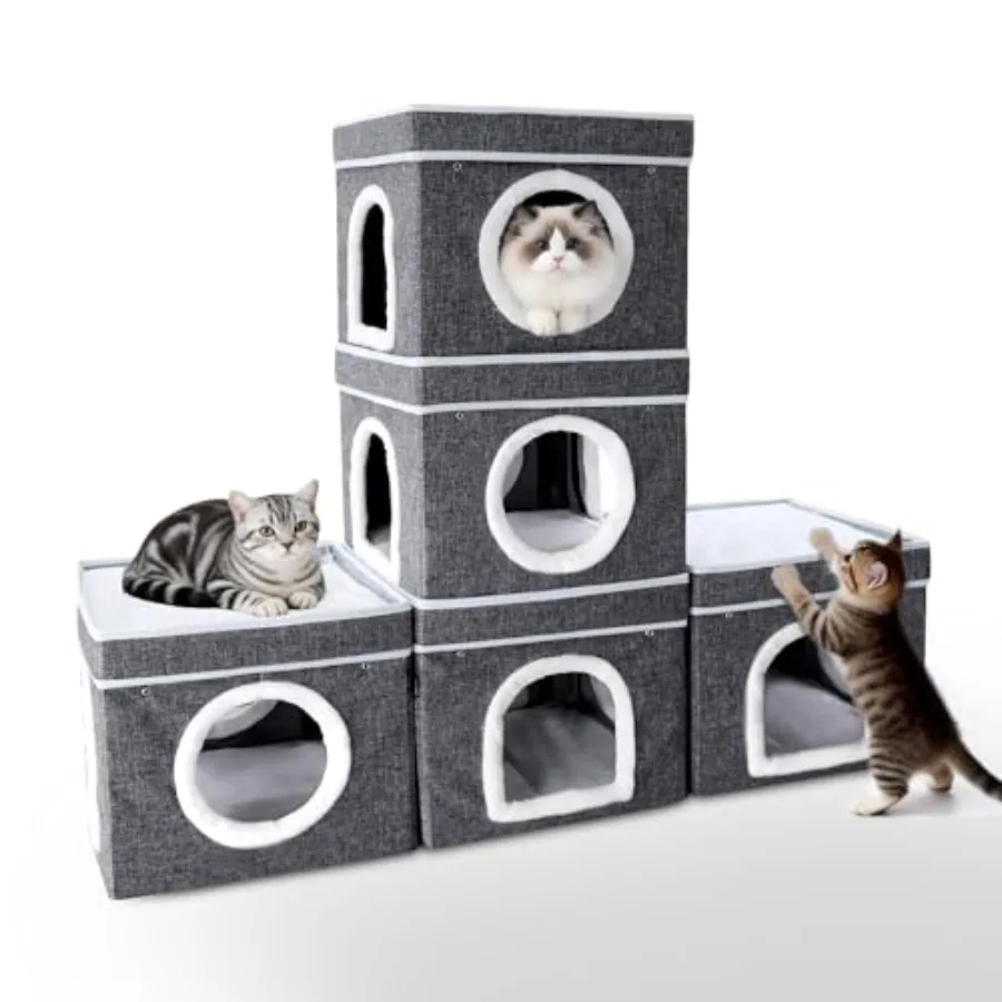 Indoor cat bed cube house plush fabric gray foldable and configurable 5-piece play tower condo with hideaway cave
Indoor cat bed cube house plush fabric gray foldable and configurable 5-piece play tower condo with hideaway cave