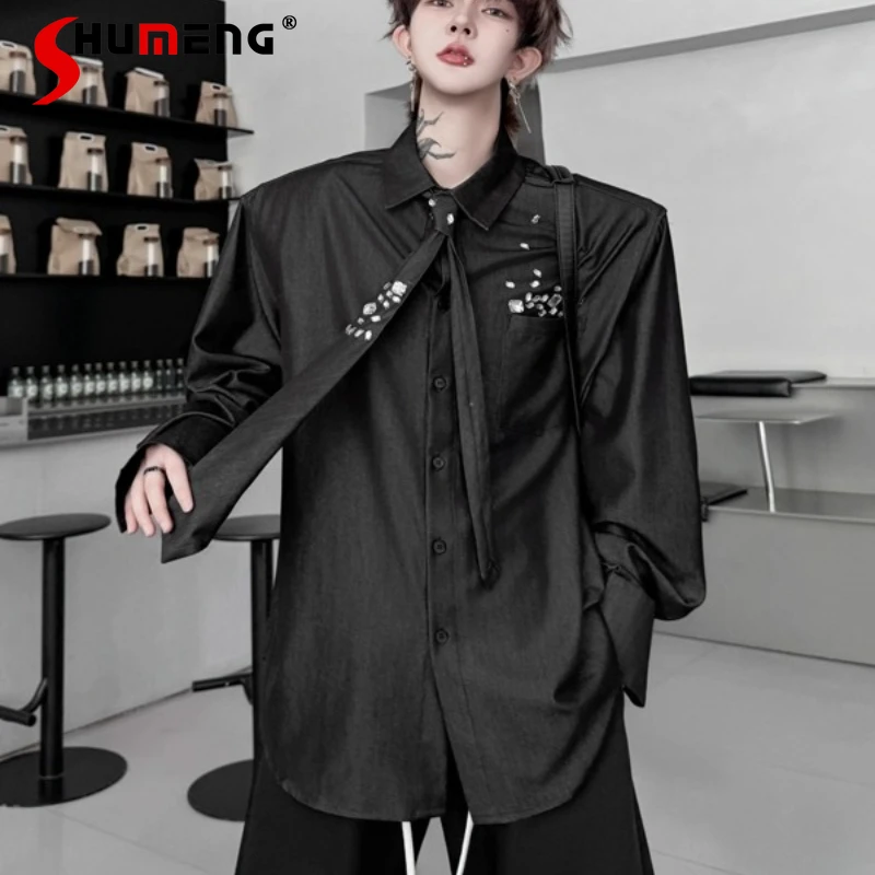 Men's 2025 Autumn New Trendy Tops Masculinity Loose Denim Long Sleeve Chic Shirts Fashion Handmade Beaded Tie Solid Color Shirts
Men's 2025 Autumn New Trendy Tops Masculinity Loose Denim Long Sleeve Chic Shirts Fashion Handmade Beaded Tie Solid Color Shirts