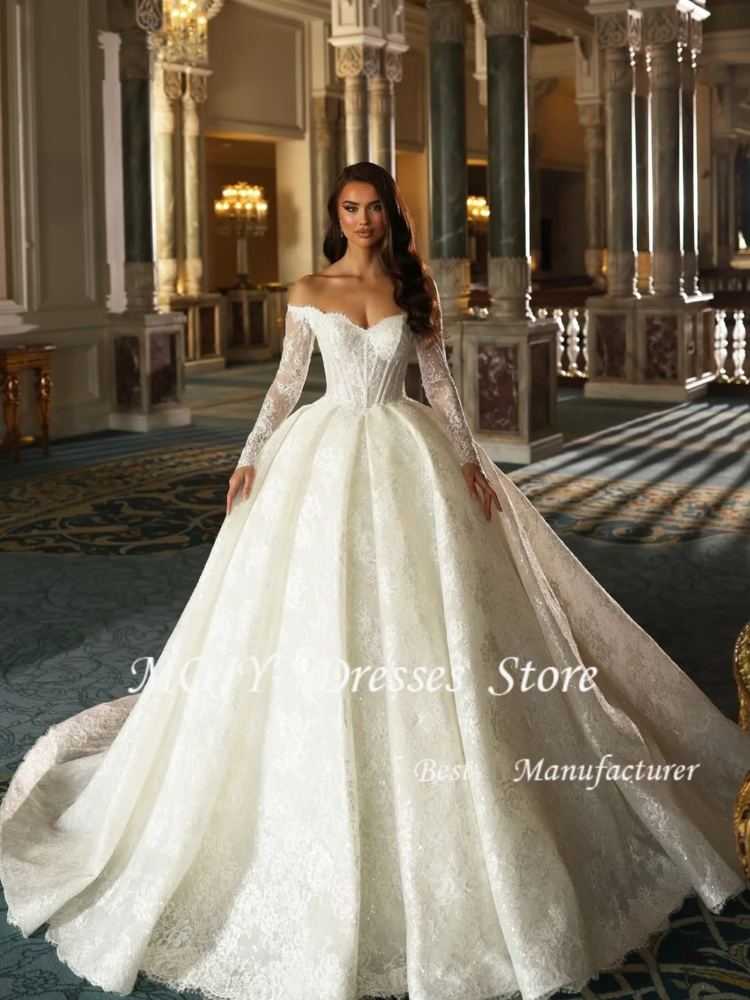 Mojy Роскошное блестящее бальное платье цвета слоновой кости на заказ, свадебные платья, милое кружевное платье с аппликацией, длинный хвост, халат De
Mojy Роскошное блестящее бальное платье цвета слоновой кости на заказ, свадебные платья, милое кружевное платье с аппликацией, длинный хвост, халат De