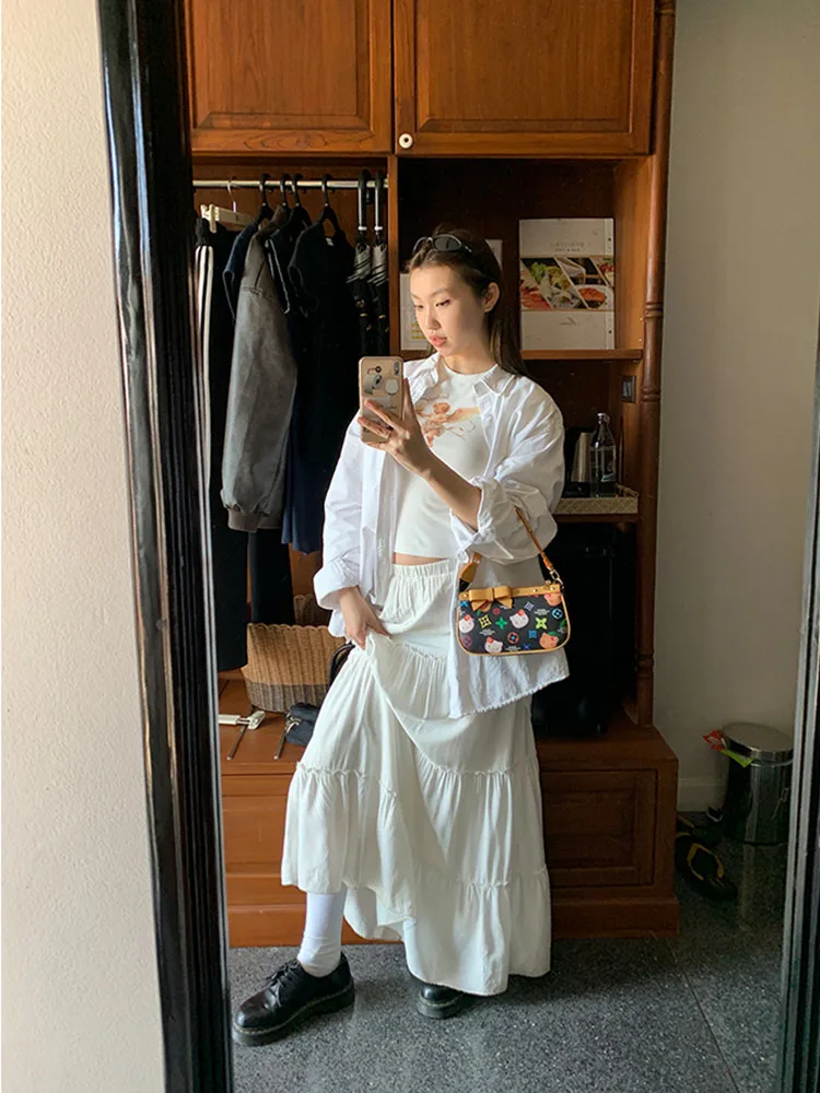 Women's Vintage High Waist A-line Chiffon Skirt, Chic Long Cake Skirt, Elastic Patchwork, White, Black, Spring, Summer
Women's Vintage High Waist A-line Chiffon Skirt, Chic Long Cake Skirt, Elastic Patchwork, White, Black, Spring, Summer