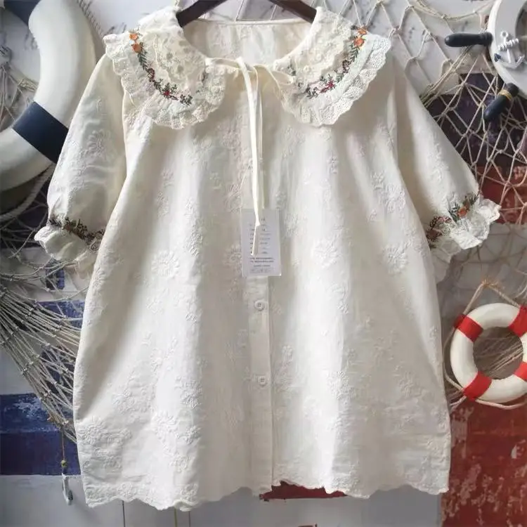 Mori kei clothing Japan preppy style lace flower embroider plaid shirts 100% cotton blouses for women tops sweet princess shirts
Mori kei clothing Japan preppy style lace flower embroider plaid shirts 100% cotton blouses for women tops sweet princess shirts