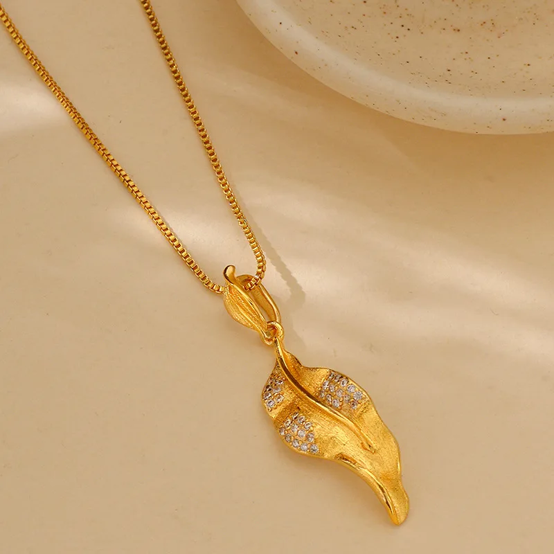 Роскошное женское модное ожерелье из чистого золота 9999 пробы 24 карата с подвеской в виде листьев и матовым листом
Роскошное женское модное ожерелье из чистого золота 9999 пробы 24 карата с подвеской в виде листьев и матовым листом