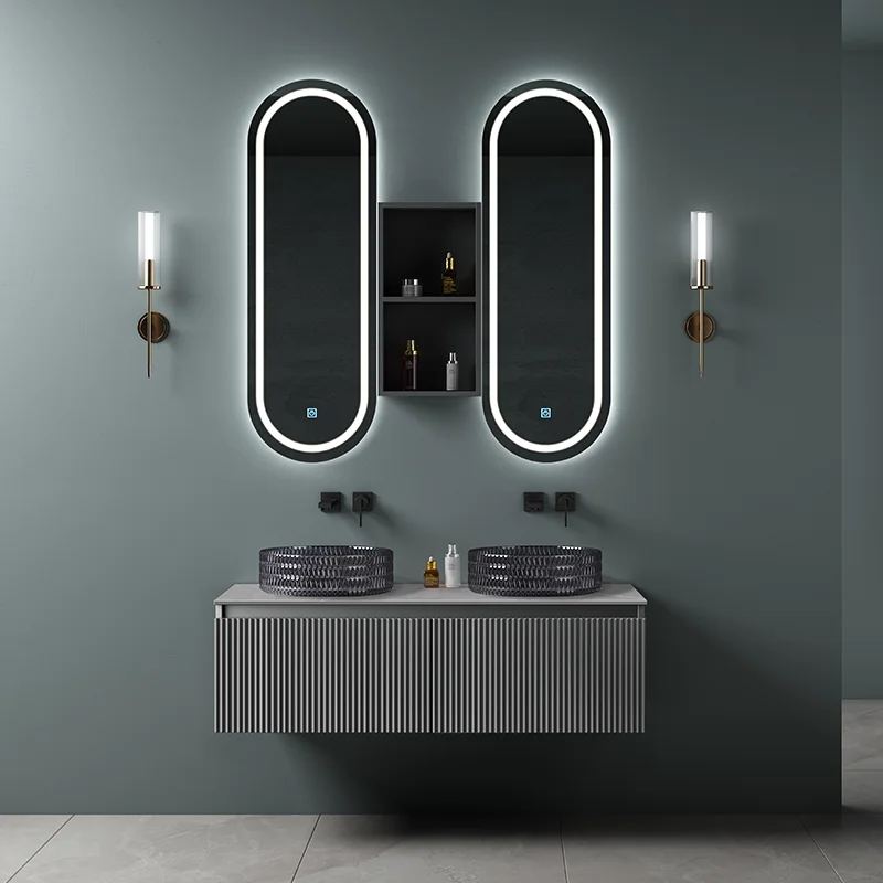 Luxury Recessed Double Sink Floating Vanity Bathroom Cabinet with Oval Mirror
Luxury Recessed Double Sink Floating Vanity Bathroom Cabinet with Oval Mirror