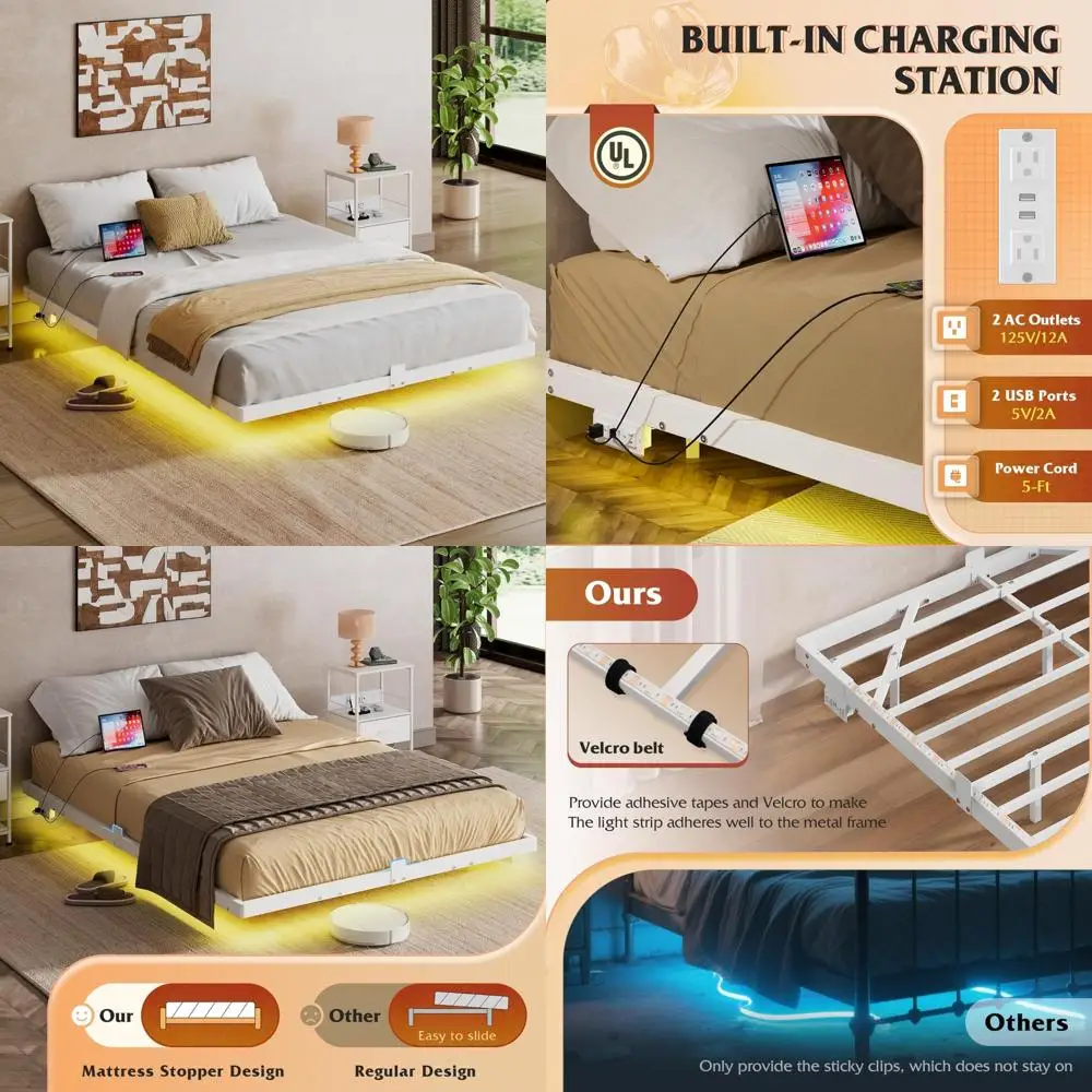 Металлический каркас кровати размера «queen-size» с подсветкой и зарядной станцией и прочными стальными планками для максимальной поддержки
Металлический каркас кровати размера «queen-size» с подсветкой и зарядной станцией и прочными стальными планками для максимальной поддержки