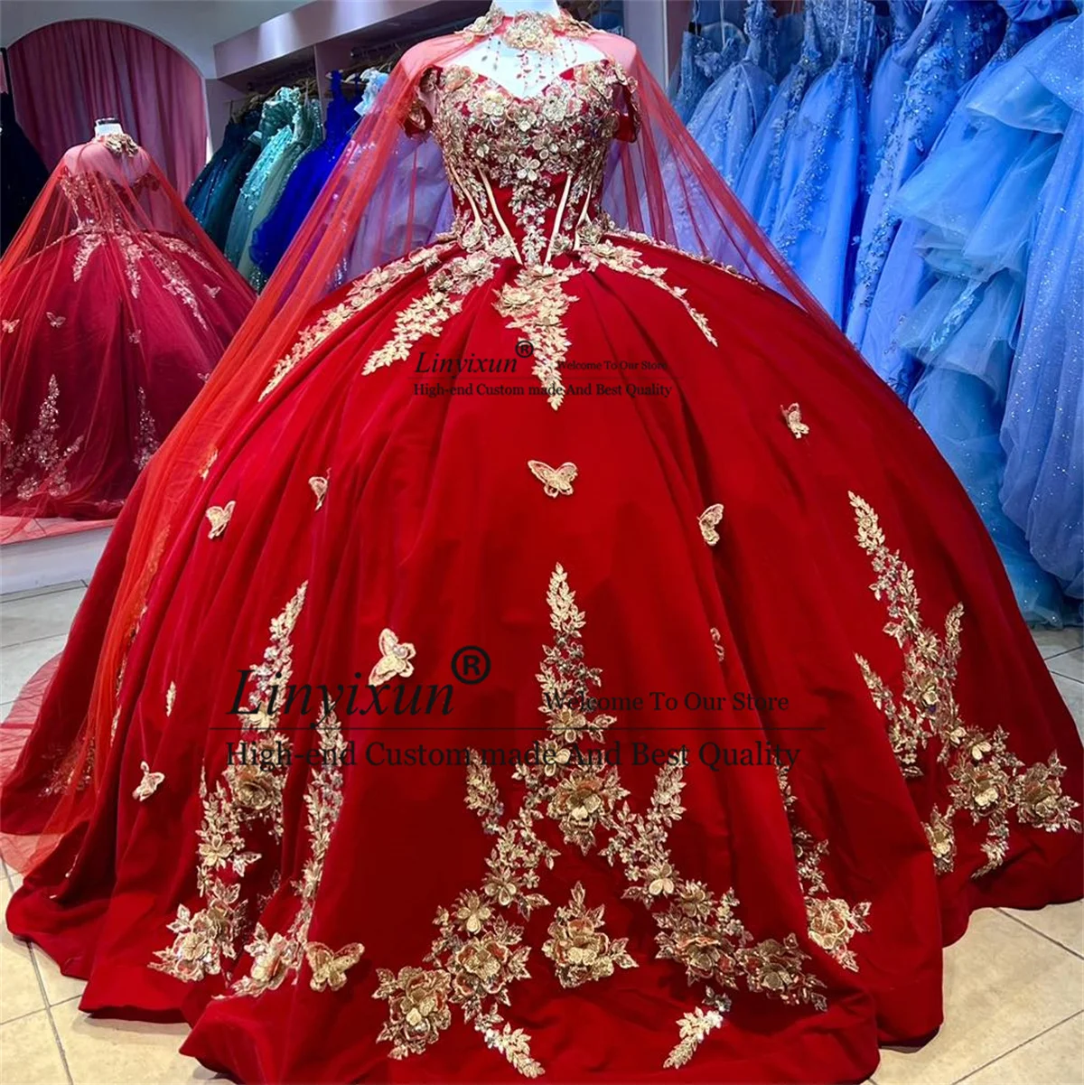 Красное платье для Quinceanera с золотыми кружевами и цветочной аппликацией, бисером и накидкой, Мексиканский корсет, милое платье с бабочкой 16 лет, платья 15 лет
Красное платье для Quinceanera с золотыми кружевами и цветочной аппликацией, бисером и накидкой, Мексиканский корсет, милое платье с бабочкой 16 лет, платья 15 лет