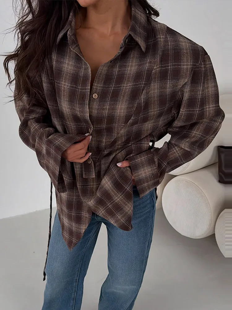 Plaid Shirts Women Loose Lapel Single Breasted Shoulder Pad Long Sleeves Lace Up Blouse Female 2026 Spring New Chic Streetwears
Plaid Shirts Women Loose Lapel Single Breasted Shoulder Pad Long Sleeves Lace Up Blouse Female 2026 Spring New Chic Streetwears