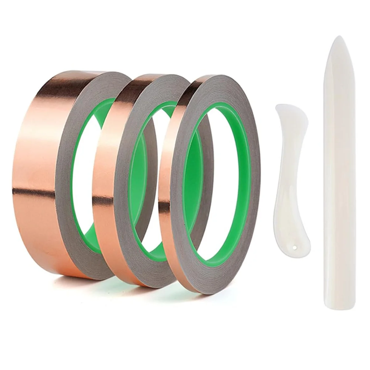 Y31A 3 Pack Copper Foil Tape, 3 Size Double-Sided Conductive Copper Tape for Stained Glass, DIY Handicrafts, Crafting, Guitar
Y31A 3 Pack Copper Foil Tape, 3 Size Double-Sided Conductive Copper Tape for Stained Glass, DIY Handicrafts, Crafting, Guitar