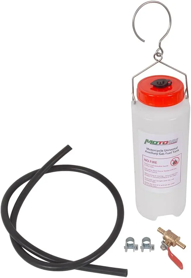 Universal Motorcycle Auxiliary Fuel Tank Kit 1L with Hose, Valve & Air Outlet Lid
Universal Motorcycle Auxiliary Fuel Tank Kit 1L with Hose, Valve & Air Outlet Lid