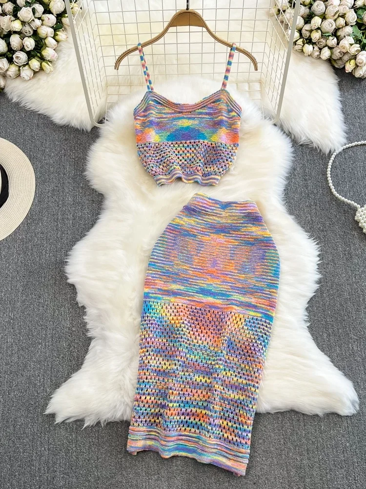 Faionable Rainbow Color Blo ter Top And High Waist Bodycon Skirt Set Women's Sweet Design Slimming f-length Skirt
Faionable Rainbow Color Blo ter Top And High Waist Bodycon Skirt Set Women's Sweet Design Slimming f-length Skirt