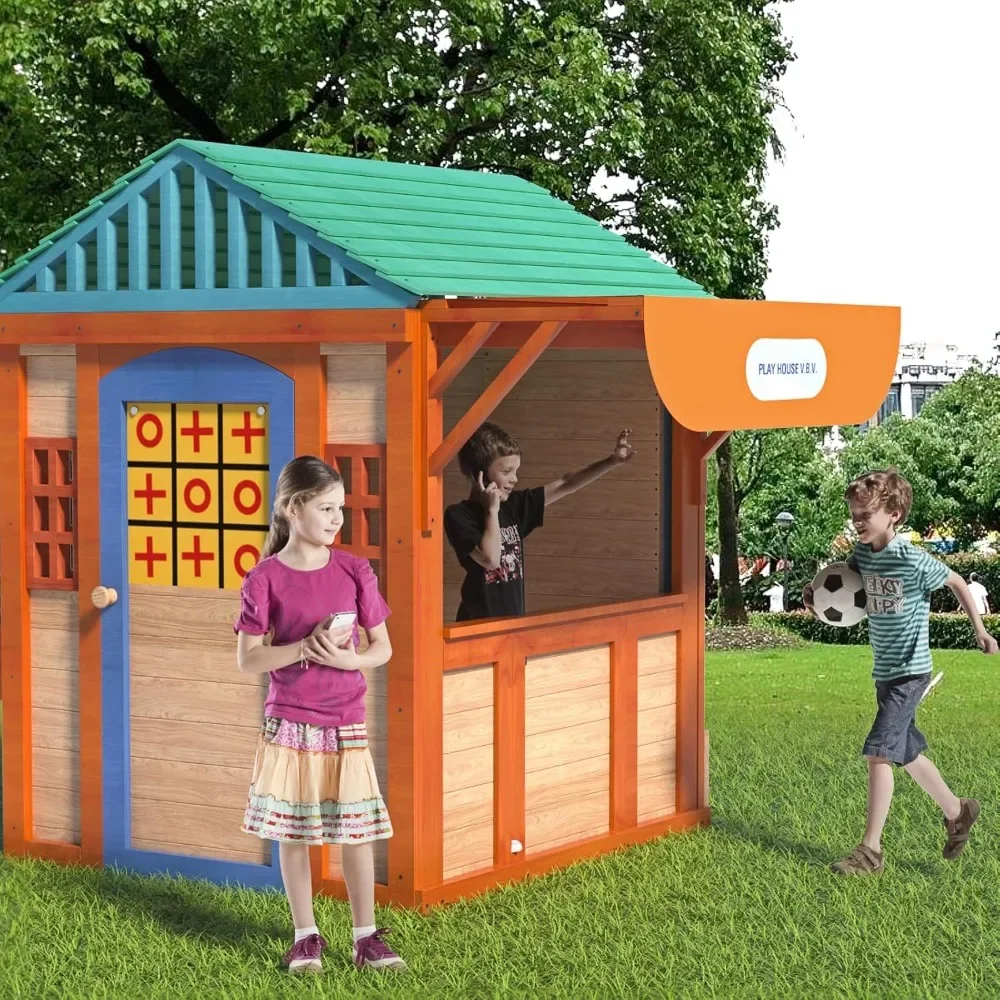 Playhouses, Outdoor Playhouse for Age 3-8 Years Boy Girl, Wooden Cottage Playhouse with 4 Game Awning Window, Ball Wall & Tetris
Playhouses, Outdoor Playhouse for Age 3-8 Years Boy Girl, Wooden Cottage Playhouse with 4 Game Awning Window, Ball Wall & Tetris