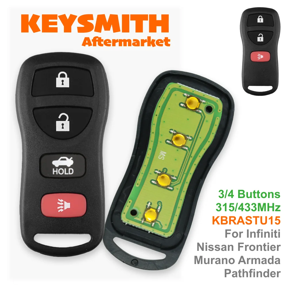 KEYSMITH 315Mhz 3/4 Buttons Car Keyless Entry Remote Key For Nissan Infiniti Frontier Murano Armada Pathfinder Versa Altima
KEYSMITH 315Mhz 3/4 Buttons Car Keyless Entry Remote Key For Nissan Infiniti Frontier Murano Armada Pathfinder Versa Altima