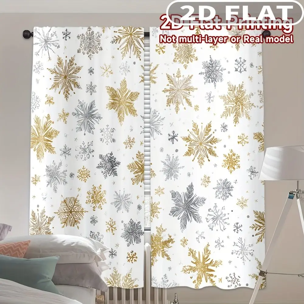 2D FLAT 2pcs Curtains Snowflake Gold Silver White Pattern Perfect for Balcony, Bedroom, Living Room, Suitable for 4 Seasons
2D FLAT 2pcs Curtains Snowflake Gold Silver White Pattern Perfect for Balcony, Bedroom, Living Room, Suitable for 4 Seasons