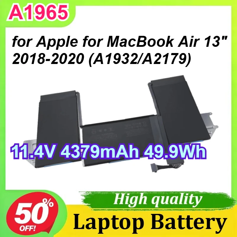 A1965 11.4V 4379mAh 49.9Wh for Apple for MacBook Air 13" 2018-2020 (A1932/A2179) Laptop Battery
A1965 11.4V 4379mAh 49.9Wh for Apple for MacBook Air 13" 2018-2020 (A1932/A2179) Laptop Battery
