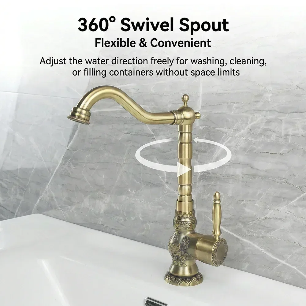 European Carved Antique Bronze Single Handle Basin Faucet with Hot and Cold Dual Control Bathroom, Kitchen Countertop Faucet
European Carved Antique Bronze Single Handle Basin Faucet with Hot and Cold Dual Control Bathroom, Kitchen Countertop Faucet