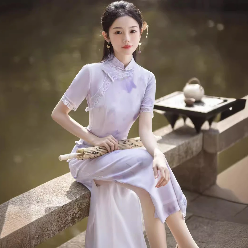 Chinese Traditional Flower Print Qipao Lace Woman Elegant High Split Dress Female Bodycon Long Cheongsam clothing
Chinese Traditional Flower Print Qipao Lace Woman Elegant High Split Dress Female Bodycon Long Cheongsam clothing