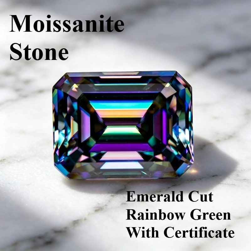 Moissanite Stone Emerald Cut Rainbow Green Color Charms Gemstone for Advanced Jewelry Rings Earrings Making with Certificate
Moissanite Stone Emerald Cut Rainbow Green Color Charms Gemstone for Advanced Jewelry Rings Earrings Making with Certificate
