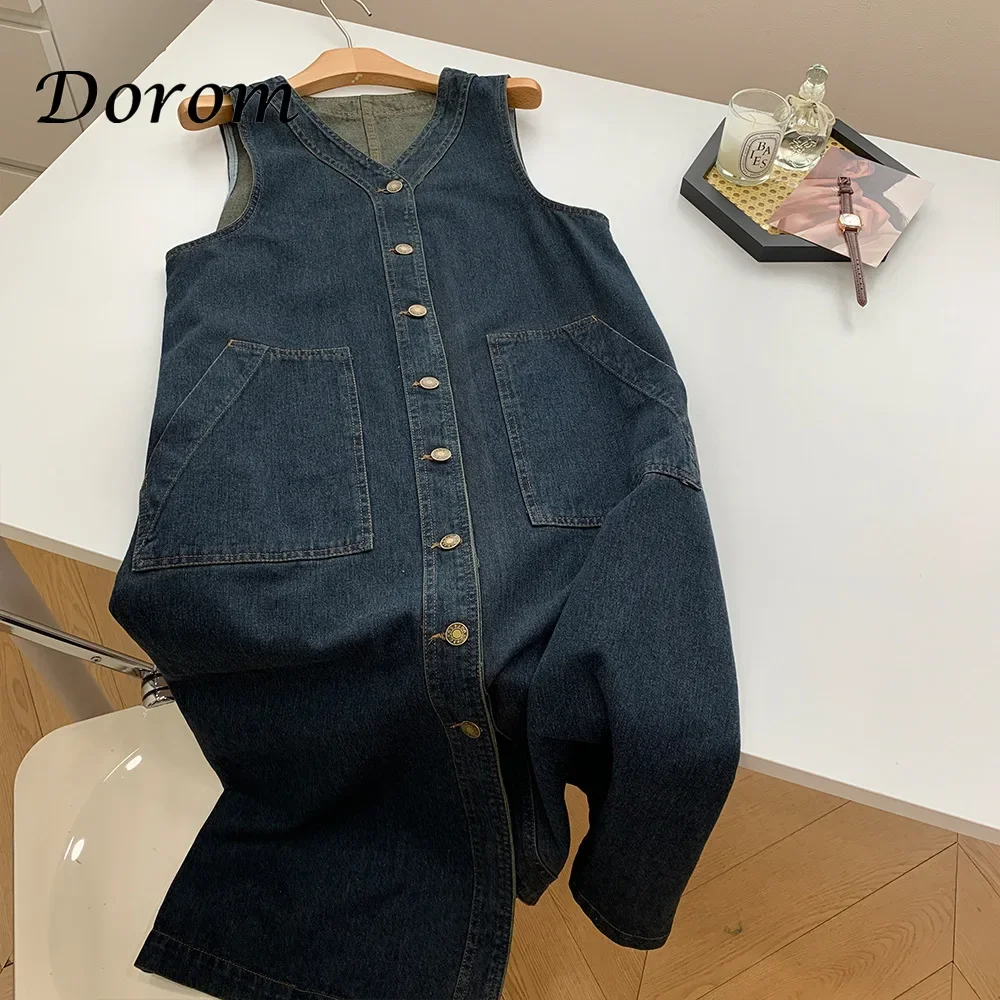 Vintage Blue Denim Sleeveless Dress Outfits Women Summer Sexy V-neck Single-breasted Loose Jeans Sundress Korean Elegant Vestido
Vintage Blue Denim Sleeveless Dress Outfits Women Summer Sexy V-neck Single-breasted Loose Jeans Sundress Korean Elegant Vestido