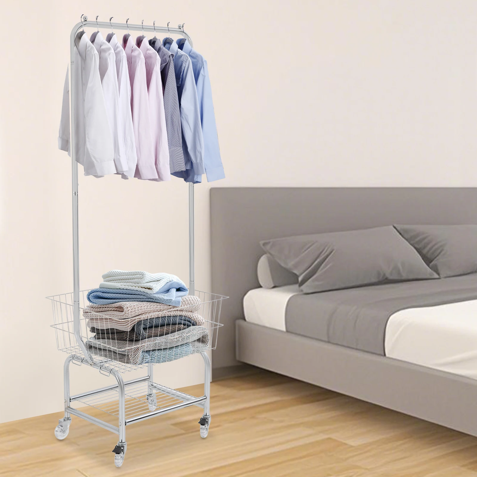 Silver Carbon Steel 50x40x180cm Laundry Cart with Basket and Shoe Rack 3 Inch Crystal Wheel Mobile Storage Rack
Silver Carbon Steel 50x40x180cm Laundry Cart with Basket and Shoe Rack 3 Inch Crystal Wheel Mobile Storage Rack