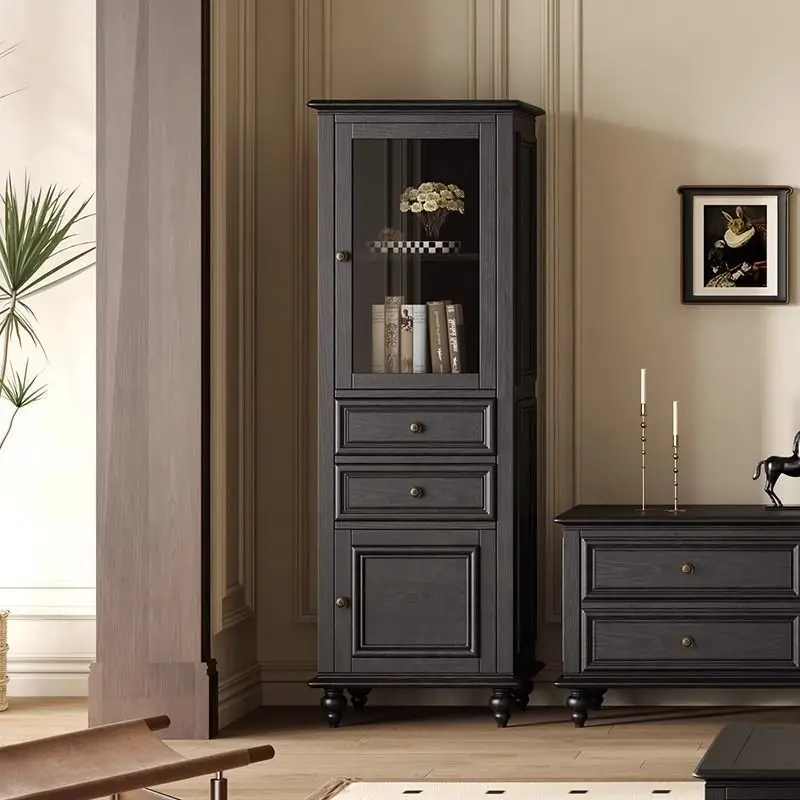 Black solid wood storage cabinet glass door household living room wine cabinet
Black solid wood storage cabinet glass door household living room wine cabinet