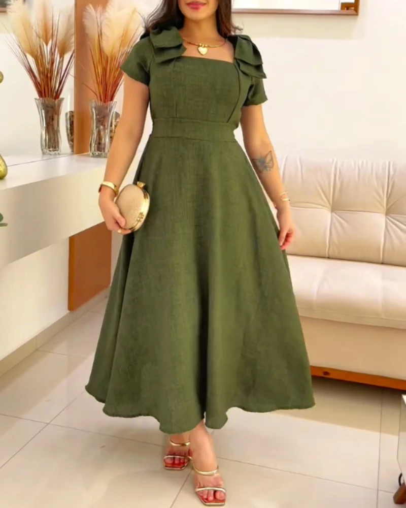 Square collar solid color short sleeved fashionable casual shirt dress, new women's clothing for summer 2025
Square collar solid color short sleeved fashionable casual shirt dress, new women's clothing for summer 2025
