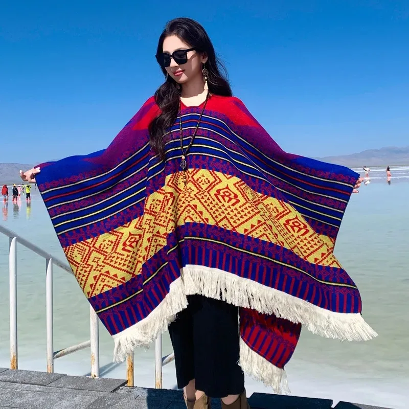 Warm Tassel Trimmed Oversized Poncho Shawl Coat Ethnic Style Geometric Pattern Cashmere like Fabric for Women Spring Autumn P1
Warm Tassel Trimmed Oversized Poncho Shawl Coat Ethnic Style Geometric Pattern Cashmere like Fabric for Women Spring Autumn P1