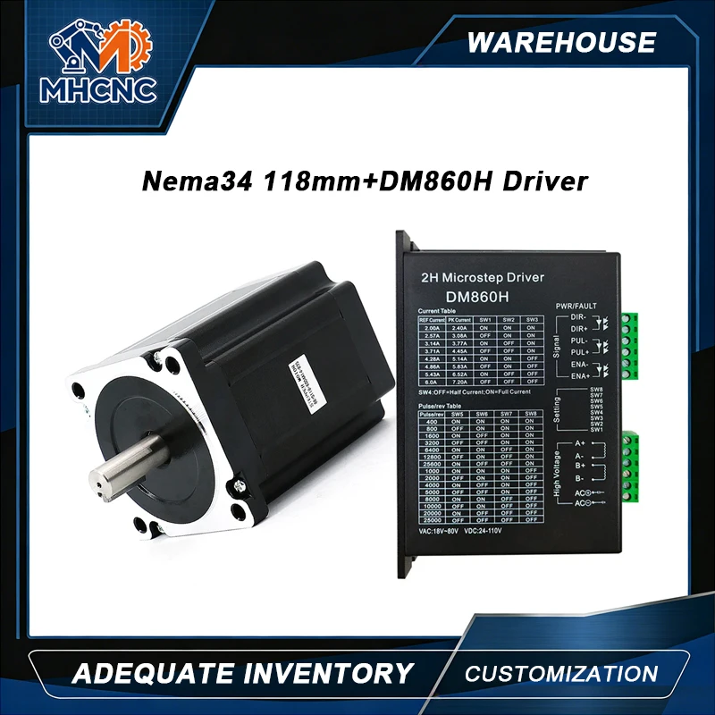 Комплект шагового двигателя постоянного тока MHCNC Nema34 118 мм 8,5 Нм с открытым контуром и драйвером DM860H для ЧПУ-фрезеров, роботов-манипуляторов, 3D-принтеров
Комплект шагового двигателя постоянного тока MHCNC Nema34 118 мм 8,5 Нм с открытым контуром и драйвером DM860H для ЧПУ-фрезеров, роботов-манипуляторов, 3D-принтеров