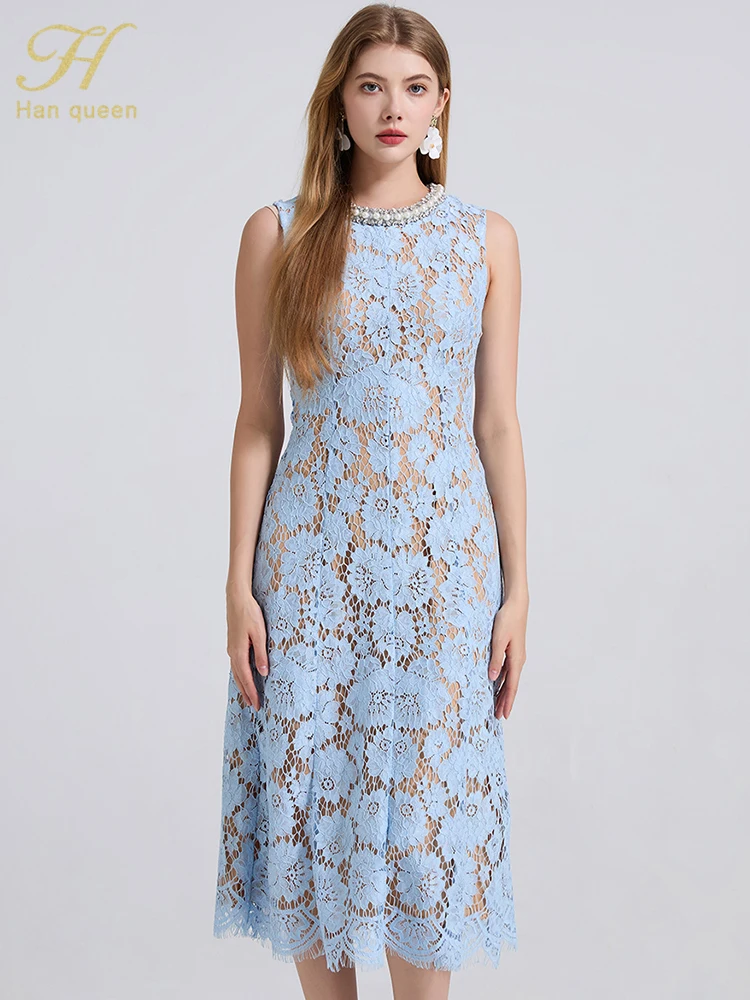 H Han Queen Summer Women's Nail bead Hollow out Sexy Lace Dress Luxury Chic High Waist Elegant Slim Long Evening Party Dresses
H Han Queen Summer Women's Nail bead Hollow out Sexy Lace Dress Luxury Chic High Waist Elegant Slim Long Evening Party Dresses