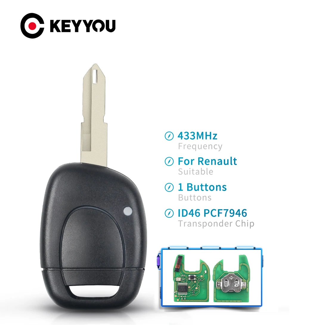 KEYYOU 433MHZ 1 Button Remote Key Fob Pcf7946 Chip Fit For RENAULT Master CLIO KANGOO Remote Car Key Fob Case NE73 Blade
KEYYOU 433MHZ 1 Button Remote Key Fob Pcf7946 Chip Fit For RENAULT Master CLIO KANGOO Remote Car Key Fob Case NE73 Blade