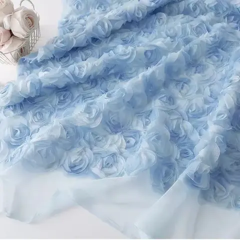 High quality lace Patchwork 3D three-dimensional rose plate flower tissu High end dress cheongsam fabric