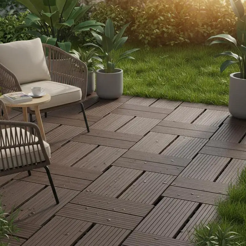 Composite Paver Blocks 12"x12" 10 Pack For Patio Poolside Balcony, Interlocking Mechanism Dark Brown Wood Grain Texture All Weather Use 10 Sq. Ft Coverage Outdoor Floor Covering
Composite Paver Blocks 12"x12" 10 Pack For Patio Poolside Balcony, Interlocking Mechanism Dark Brown Wood Grain Texture All Weather Use 10 Sq. Ft Coverage Outdoor Floor Covering