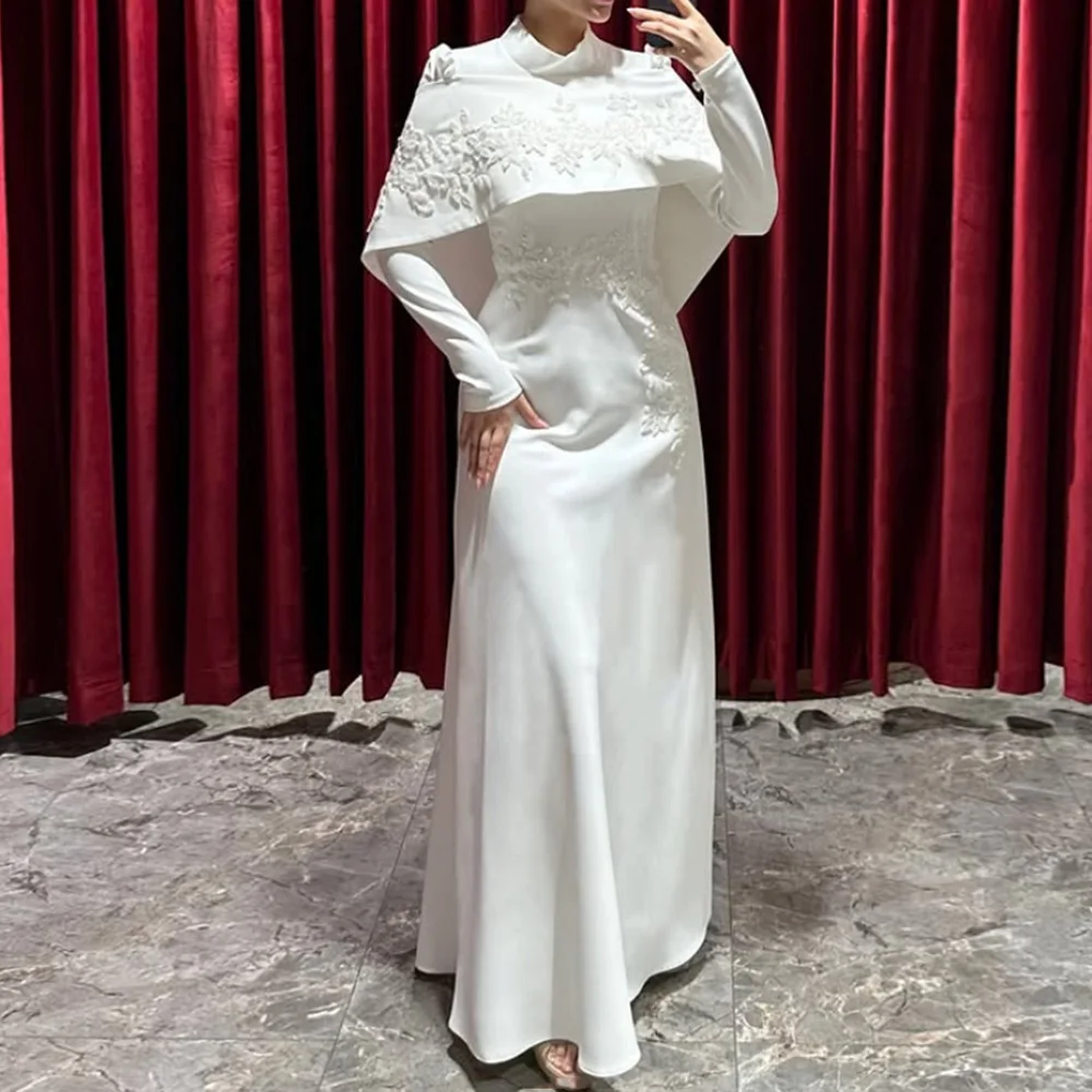 Customized White A-Line Prom Dresses Ankle-Length High-Neck Full Sleeve Evening Gown Fashion Embroidery Stole Draped Party Gown
Customized White A-Line Prom Dresses Ankle-Length High-Neck Full Sleeve Evening Gown Fashion Embroidery Stole Draped Party Gown