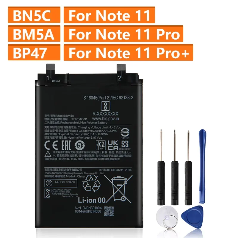 2024 Production Replacement Battery BM5A For Xiaomi Redmi Note 11 Pro+ Note 11 Pro Note11 Pro+ BN5C BP47 Phone Battery
2024 Production Replacement Battery BM5A For Xiaomi Redmi Note 11 Pro+ Note 11 Pro Note11 Pro+ BN5C BP47 Phone Battery