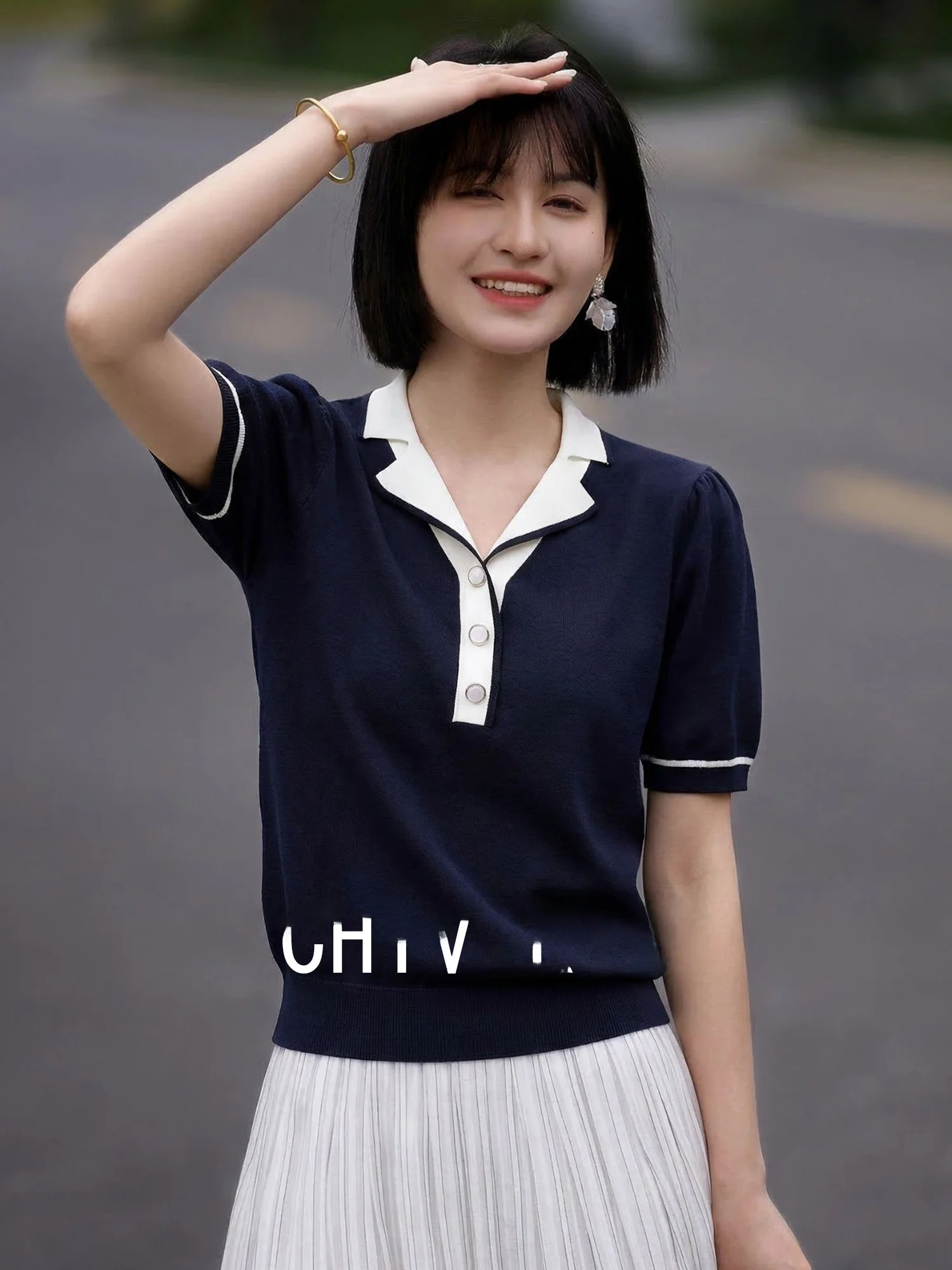 Chivirin Casual Loose Knitted Short Sleeve T-Shirt Women's Summer Slimming Versatile Comfortable Breathable Fashionable Top
Chivirin Casual Loose Knitted Short Sleeve T-Shirt Women's Summer Slimming Versatile Comfortable Breathable Fashionable Top